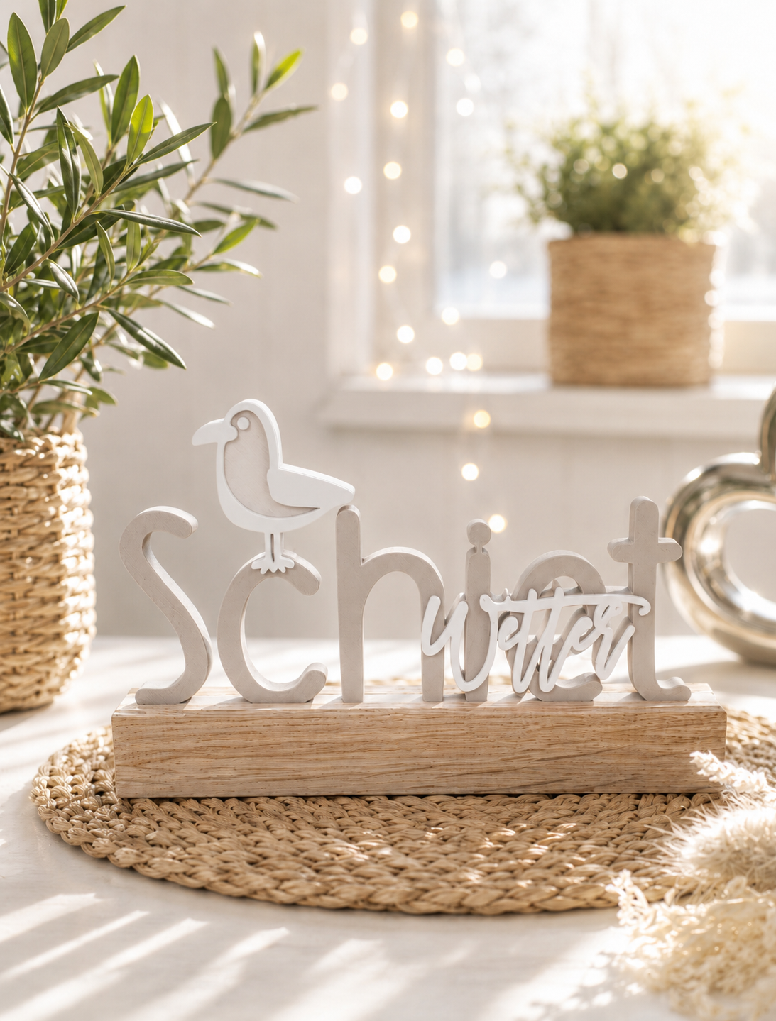 Schietwetter - norddeutsche Liebeserklärung als 3D-Schriftzug mit Eichenholz-Sockel