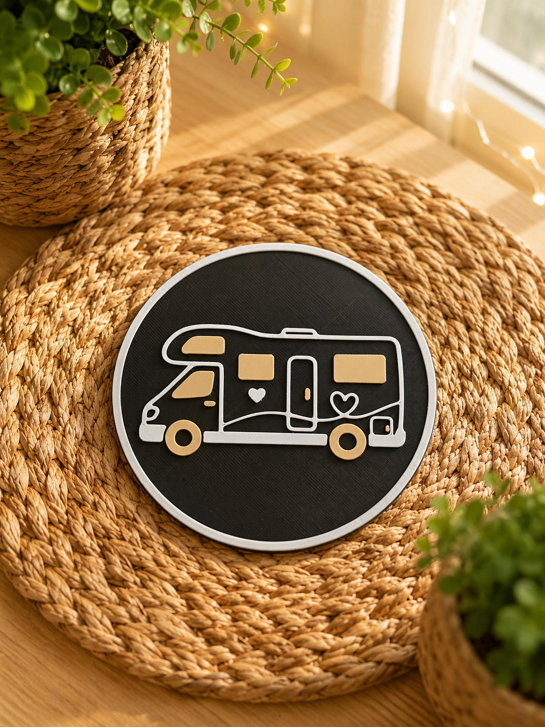 Camping Untersetzer Set mit Halter – 6-teiliges Wohnmobil & Camping Geschenk