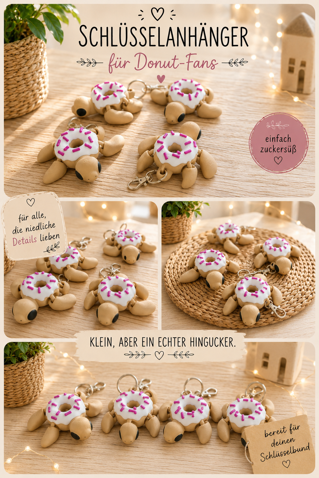 Flexi-Donut-Schildkröte Schlüsselanhänger – süß, wackelig & einfach zum Anbeißen