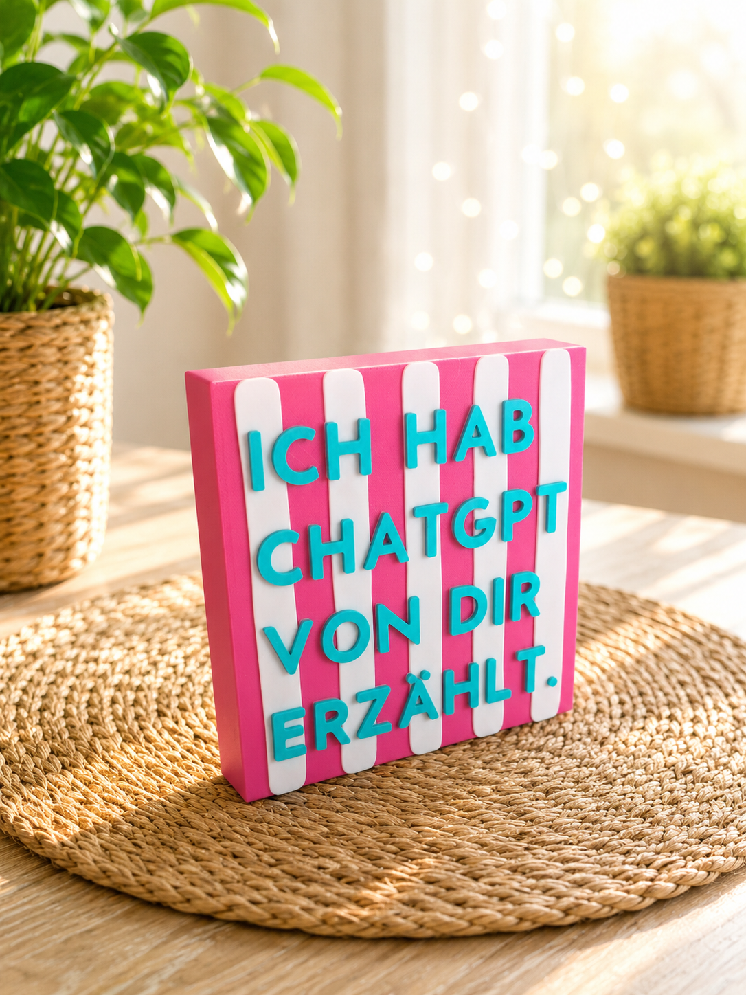 Freche Streifen – kleiner Deko-Aufsteller mit Spruch "Ich hab ChatGPT von dir erzählt"