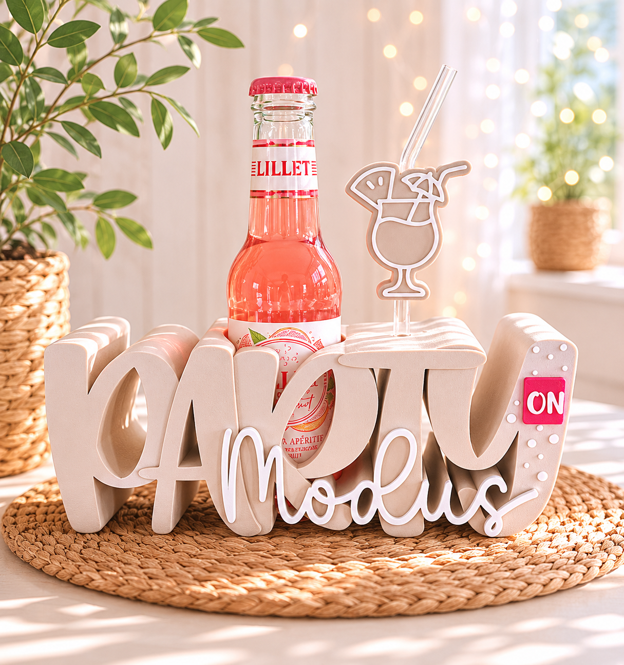 Party Modus Flaschenhalter mit Glasstrohhalm & Cocktail-Topper – Geschenkidee für Mädelsabend, Geburtstag & Party