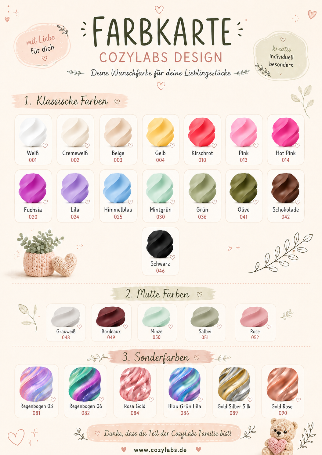 Unsere neue Farbkarte ist da – entdecke alle CozyLabs-Farben!