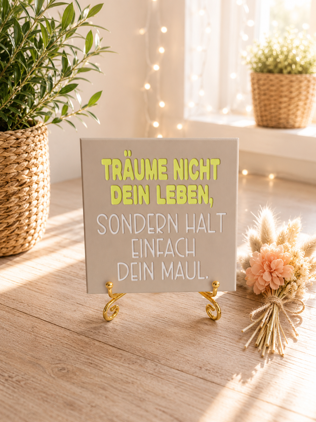 Sprüchekachel „Träume nicht dein Leben sondern halt einfach dein Maul“ von CozyLabs Design