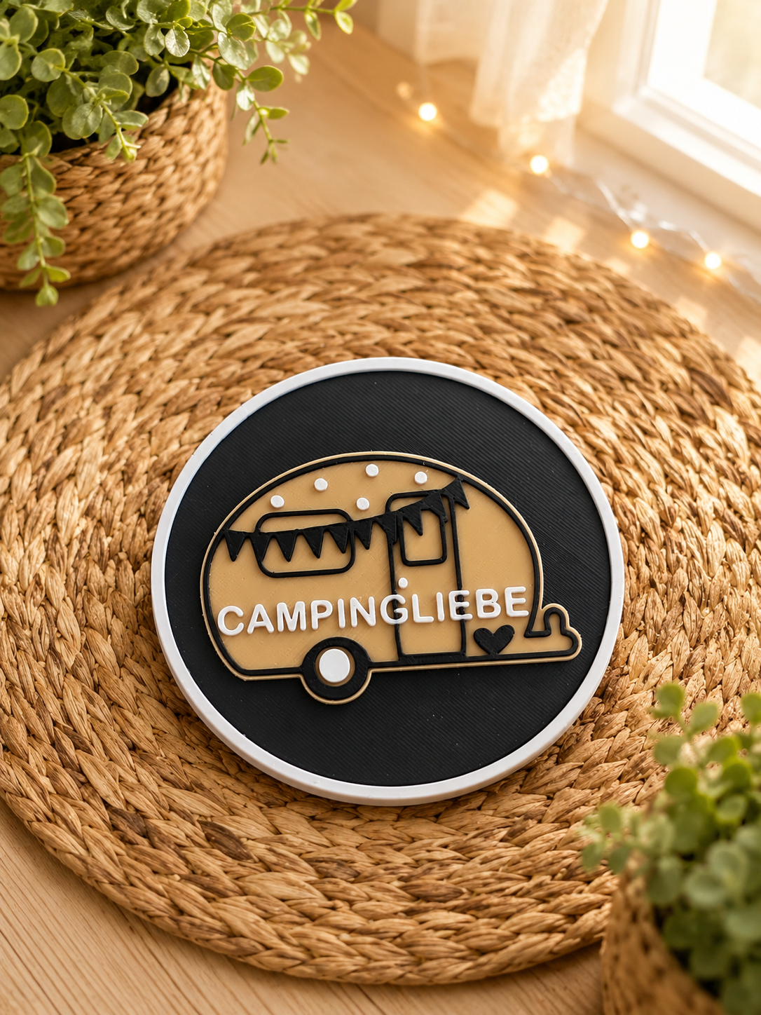 Camping Untersetzer Set mit Halter – 6-teiliges Wohnmobil & Camping Geschenk