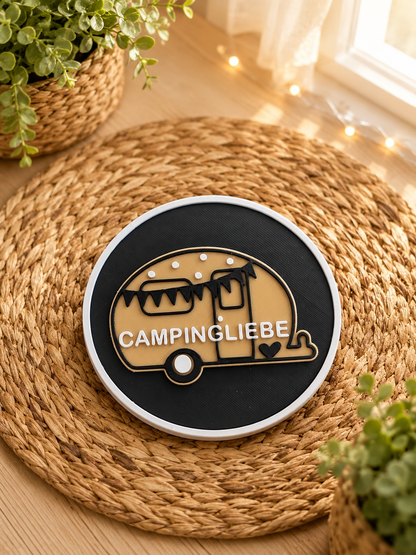 Camping Untersetzer Set mit Halter – 6-teiliges Wohnmobil & Camping Geschenk