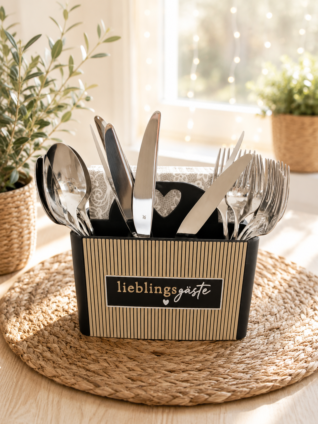 Besteckkasten mit Herzgriff – Besteckhalter mit Wunschfront von CozyLabs Design