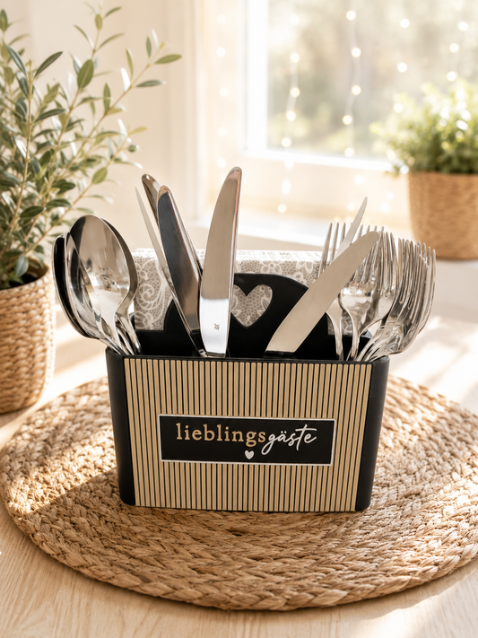 Besteckkasten mit Herzgriff – Besteckhalter mit Wunschfront von CozyLabs Design