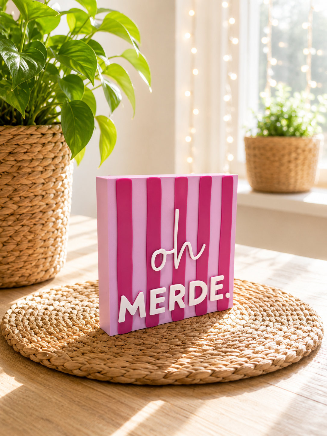 Freche Streifen – kleiner Deko-Aufsteller mit Spruch "Oh Merde"