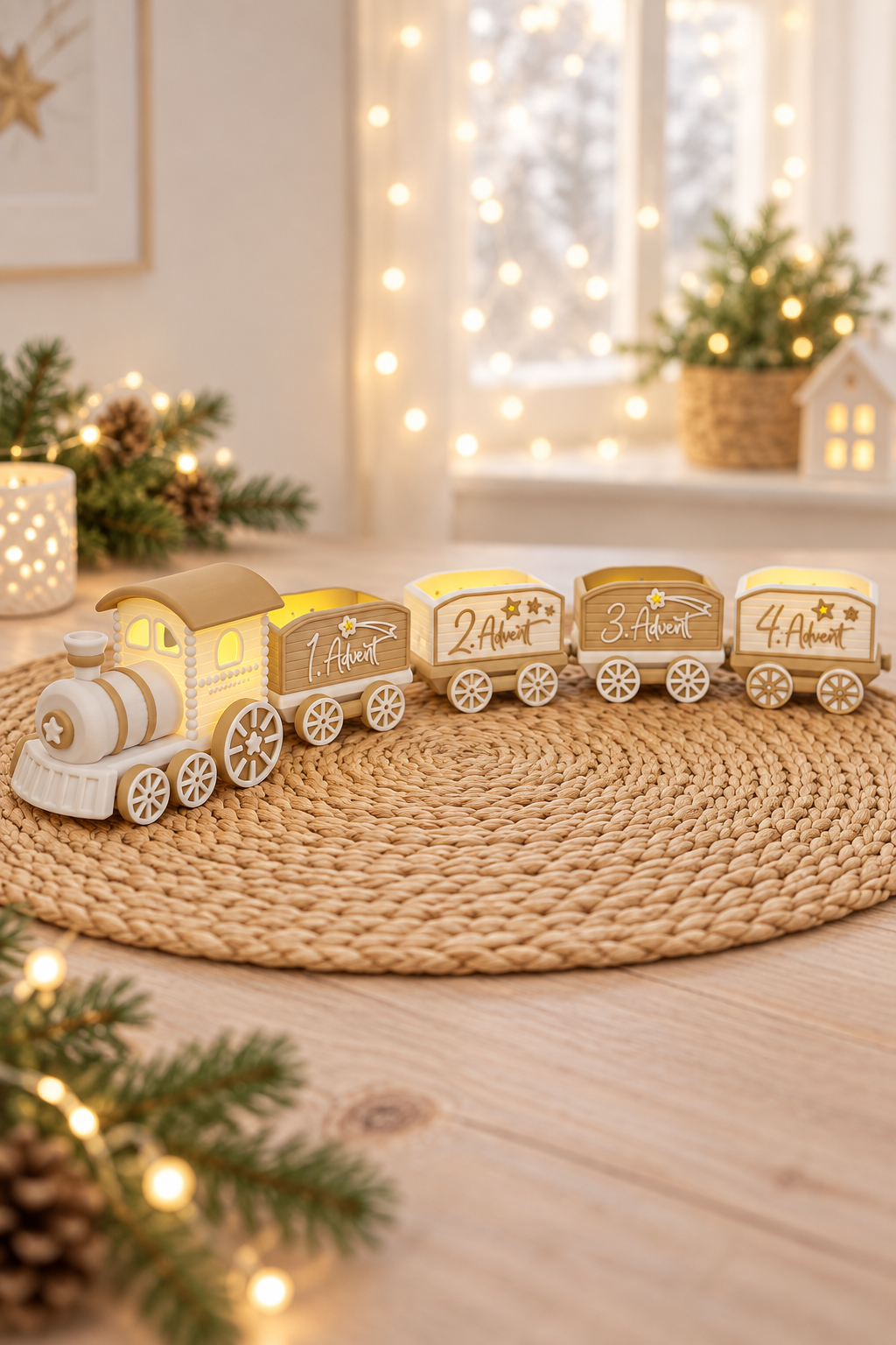 Weihnachtslokomotive „Santa’s Delivery Express“ – mit 4 liebevoll gestalteten Waggons