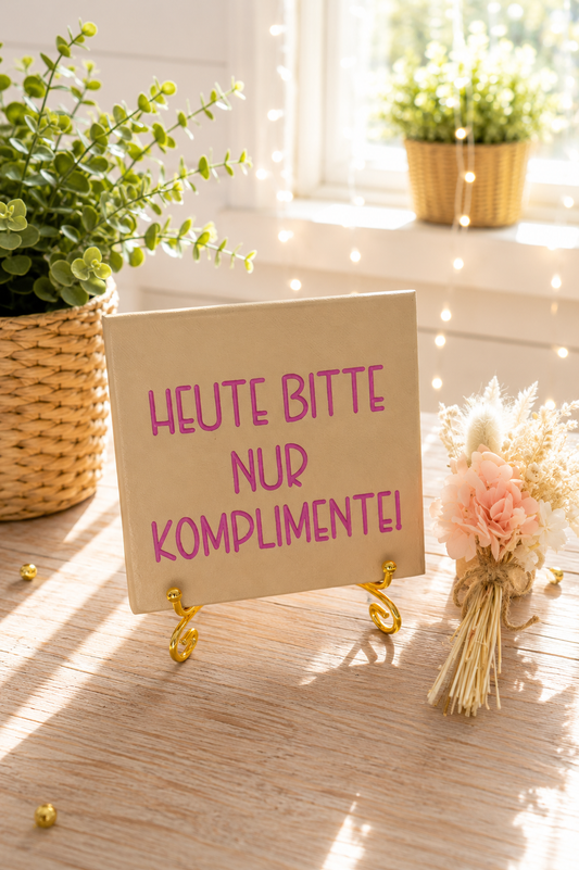 Sprüchekachel „Heute bitte nur Komplimente“ von CozyLabs Design