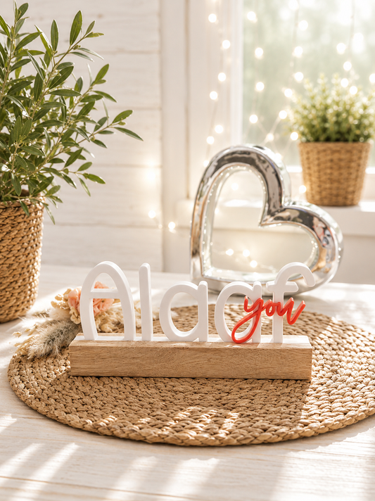 Alaaf you – närrischer 3D-Schriftzug mit Eichenholz-Sockel