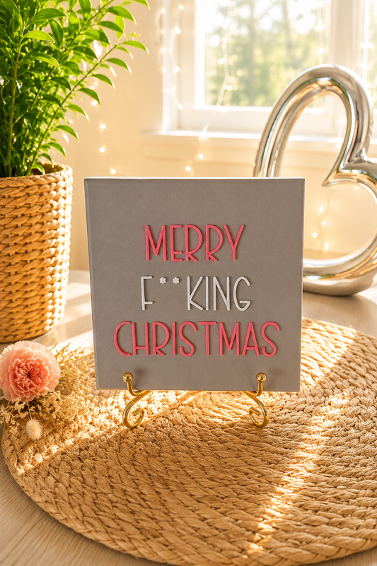 Sprüchekachel „Merry F**** Christmas“ von CozyLabs Design