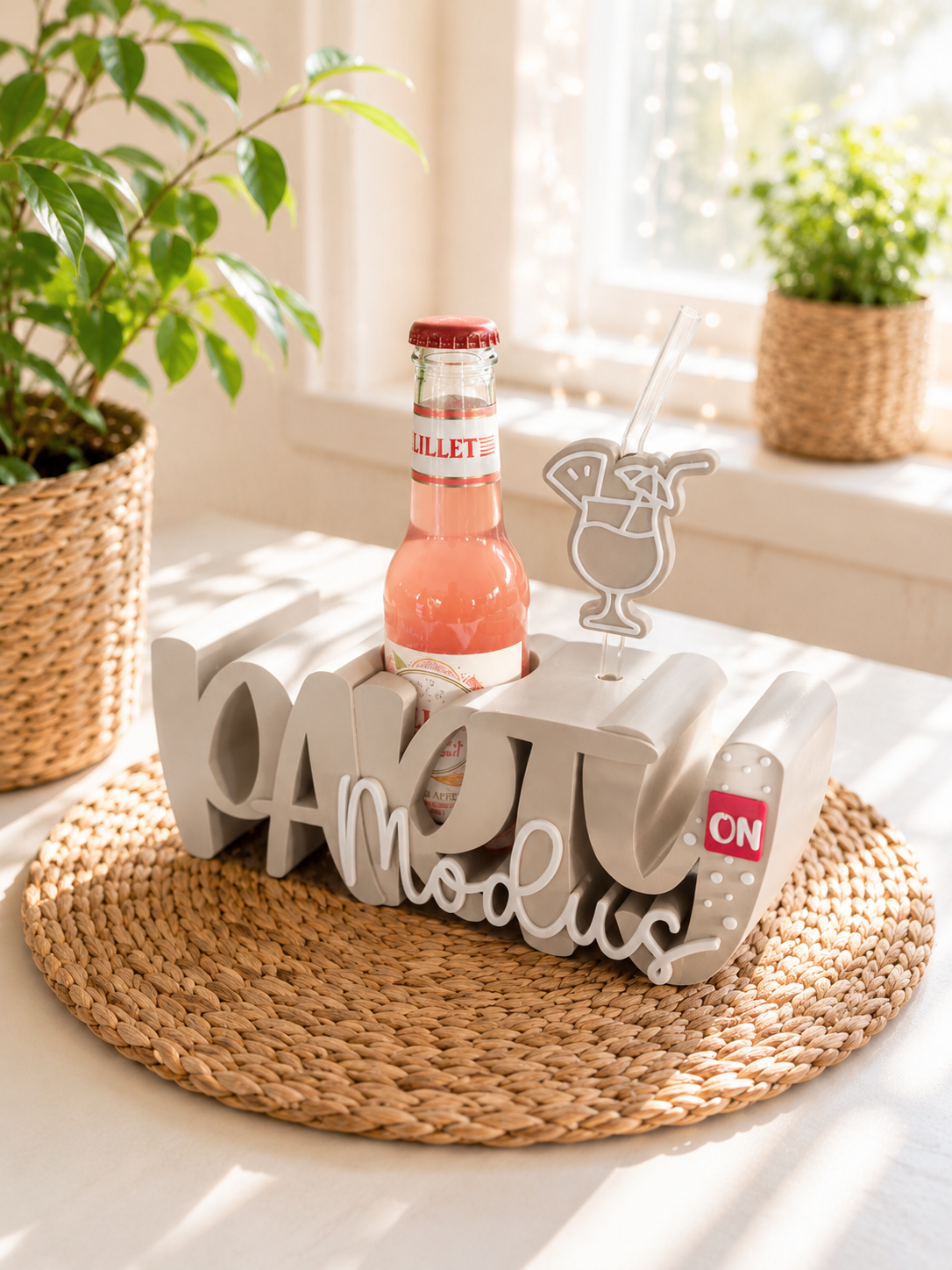Party Modus Flaschenhalter mit Glasstrohhalm & Cocktail-Topper – Geschenkidee für Mädelsabend, Geburtstag & Party