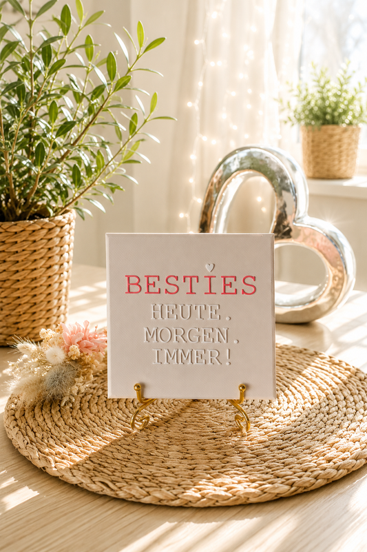 Sprüchekachel „Besties, heute morgen, immer“ von CozyLabs Design