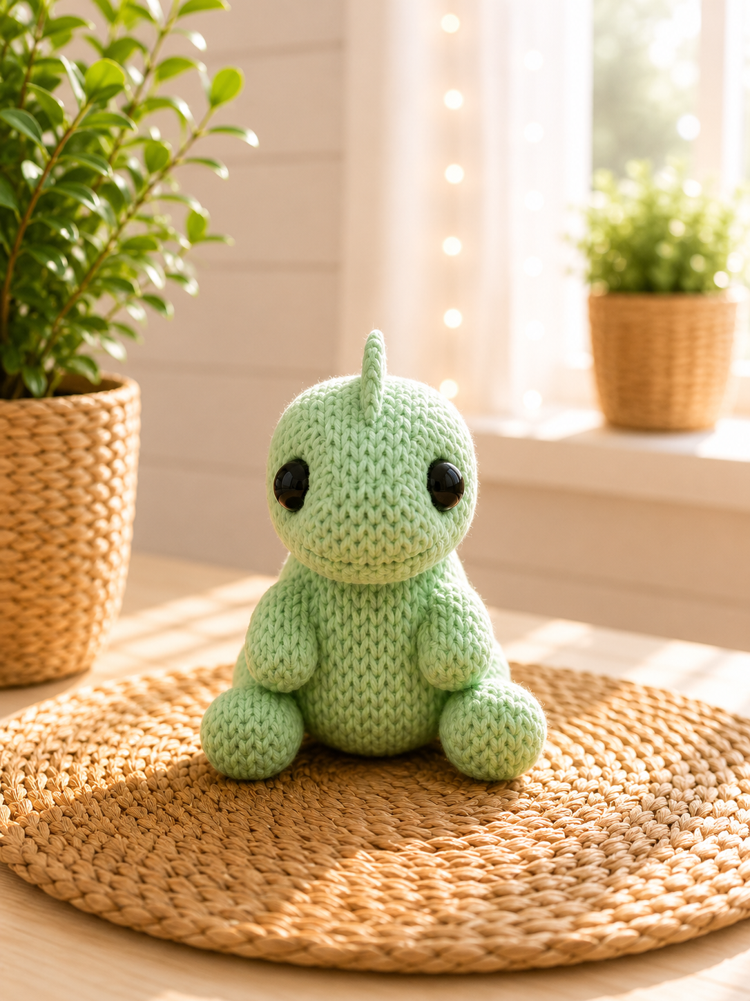 Baby-Dino-Miniatur mit gestrickter Oberfläche von CozyLabs Design
