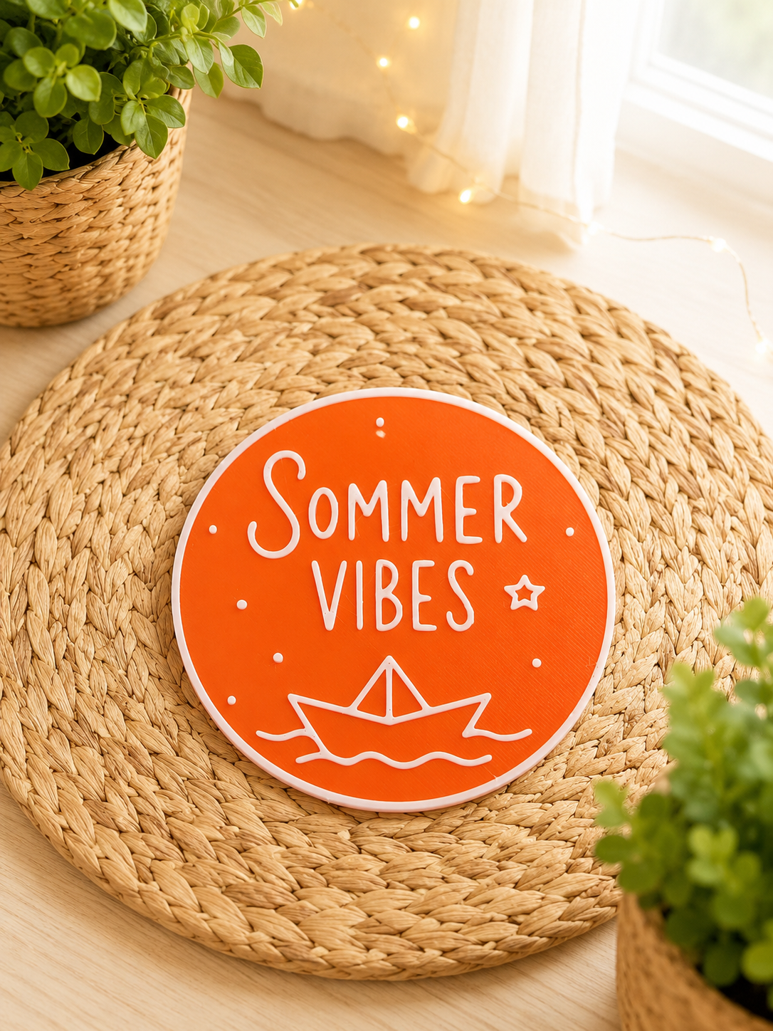Sommer Untersetzer Set – 6 runde Getränkeuntersetzer mit sommerlichen Sprüchen
