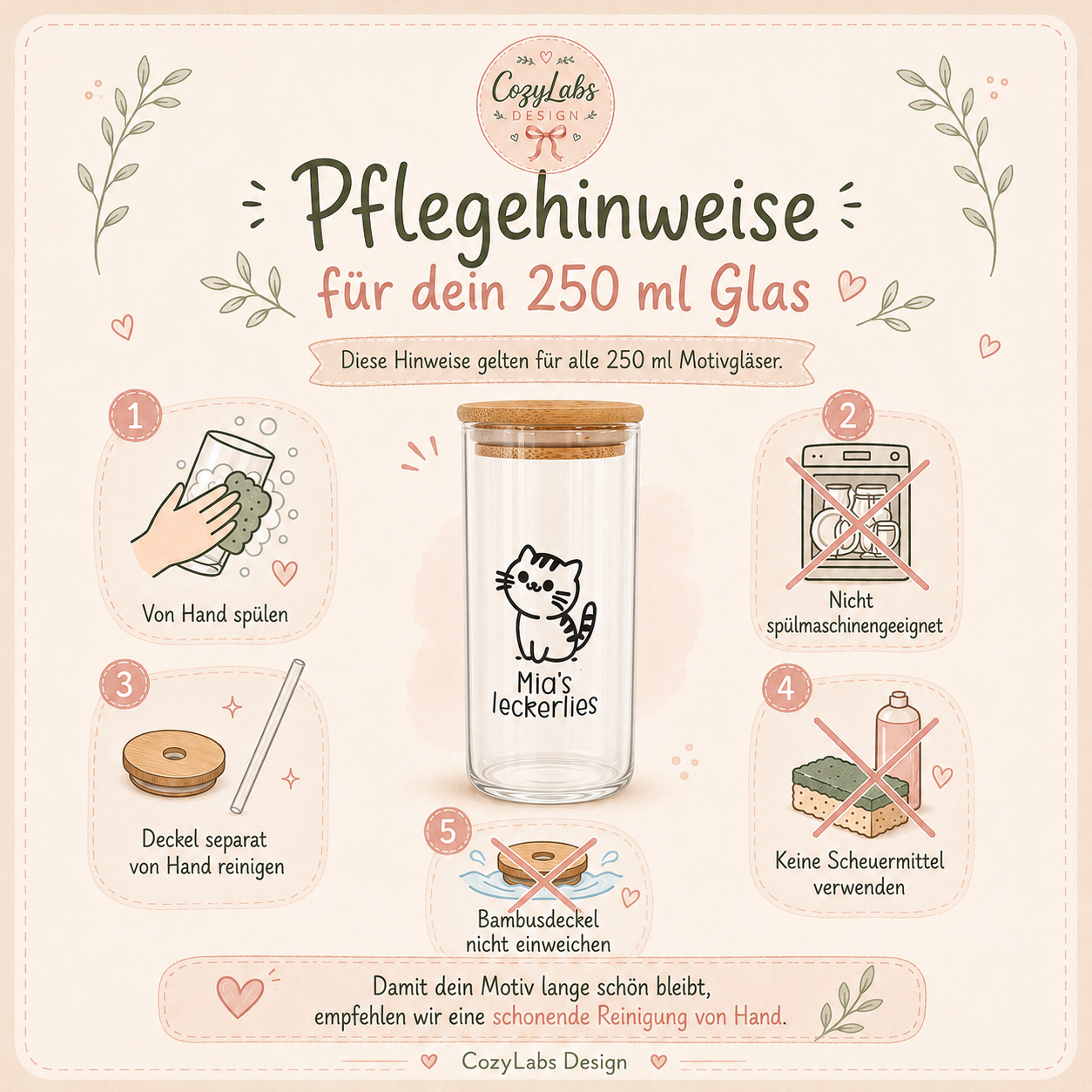 Pflegehinweise für dein 250 ml Glas von CozyLabs Design