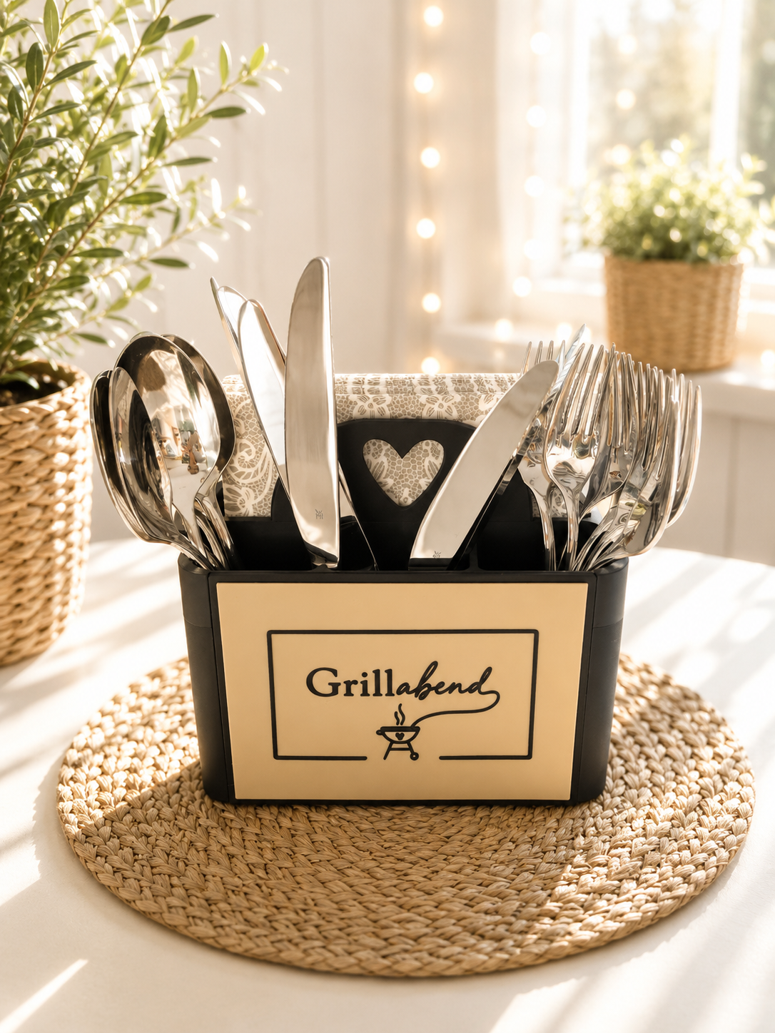 Besteckkasten mit Herzgriff – Besteckhalter mit Wunschfront von CozyLabs Design