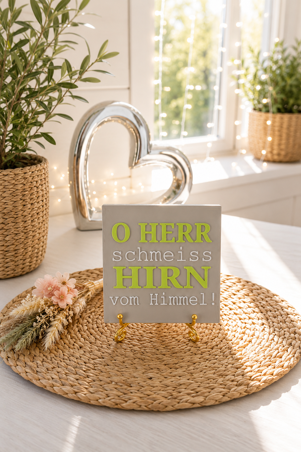 Sprüchekachel „O Herr, schmeiß Hirn vom Himmel“ von CozyLabs Design