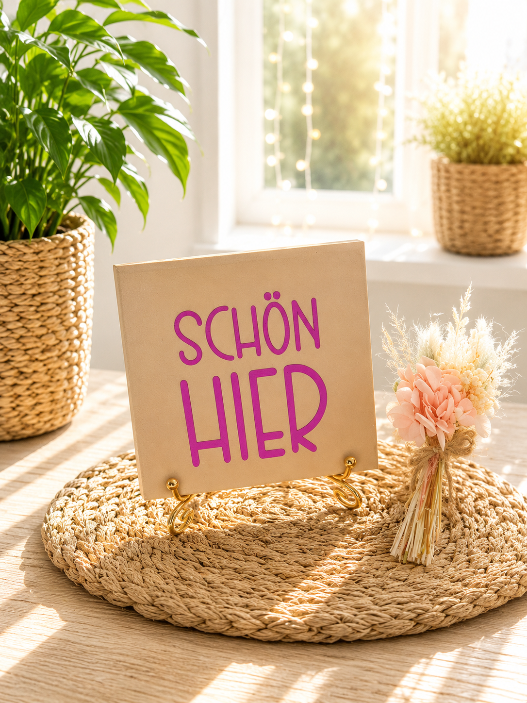 Sprüchekachel „Schön hier“ von CozyLabs Design
