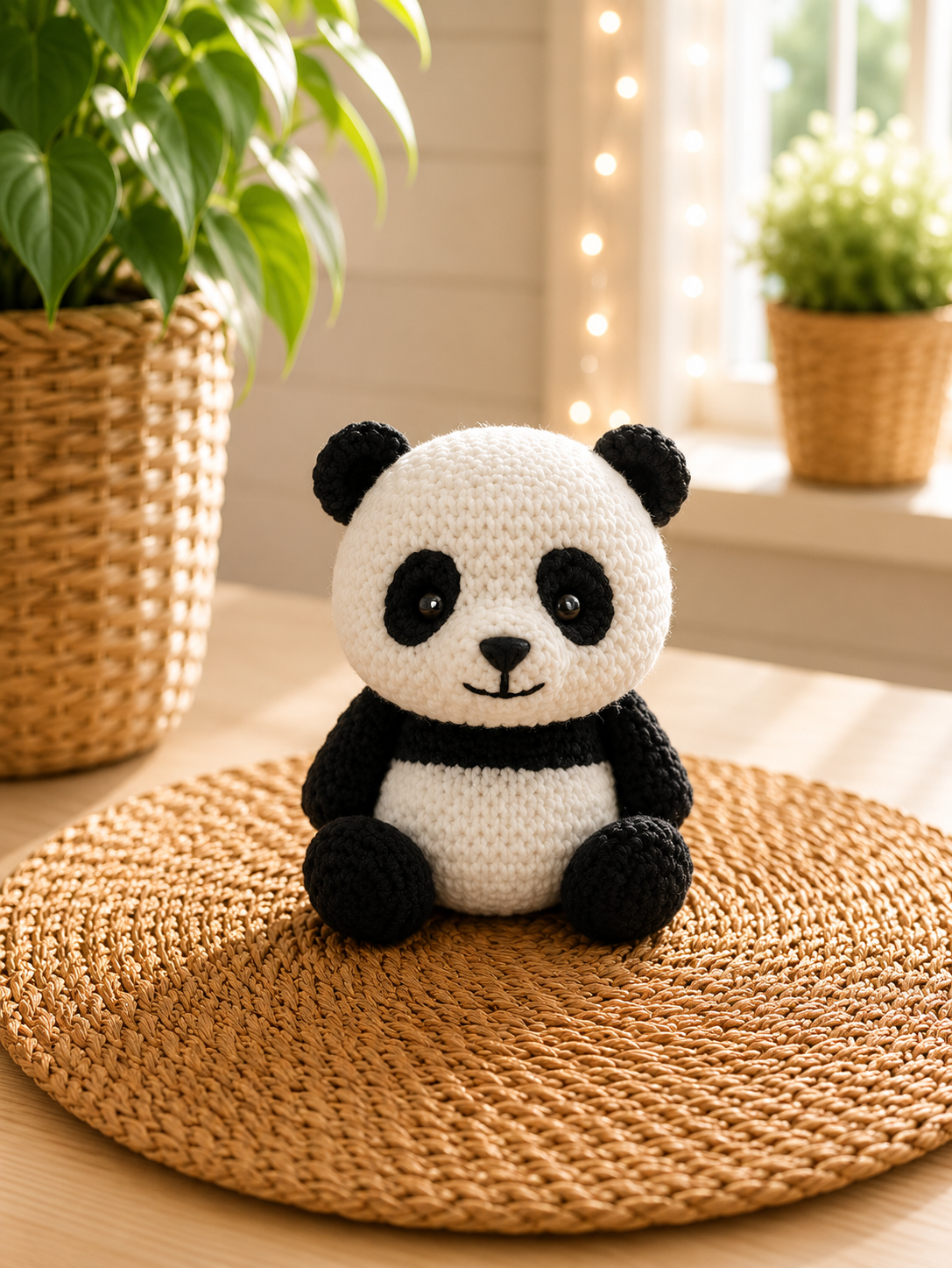 Panda-Miniatur mit gestrickter Oberfläche von CozyLabs Design
