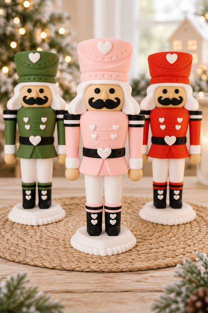 Herzknacker Nussknacker 25 cm – Weihnachtsdeko Figur in Rosa, Oliv & Rot mit Herz – Magische Geschenkidee, moderne Weihnachtsdekoration