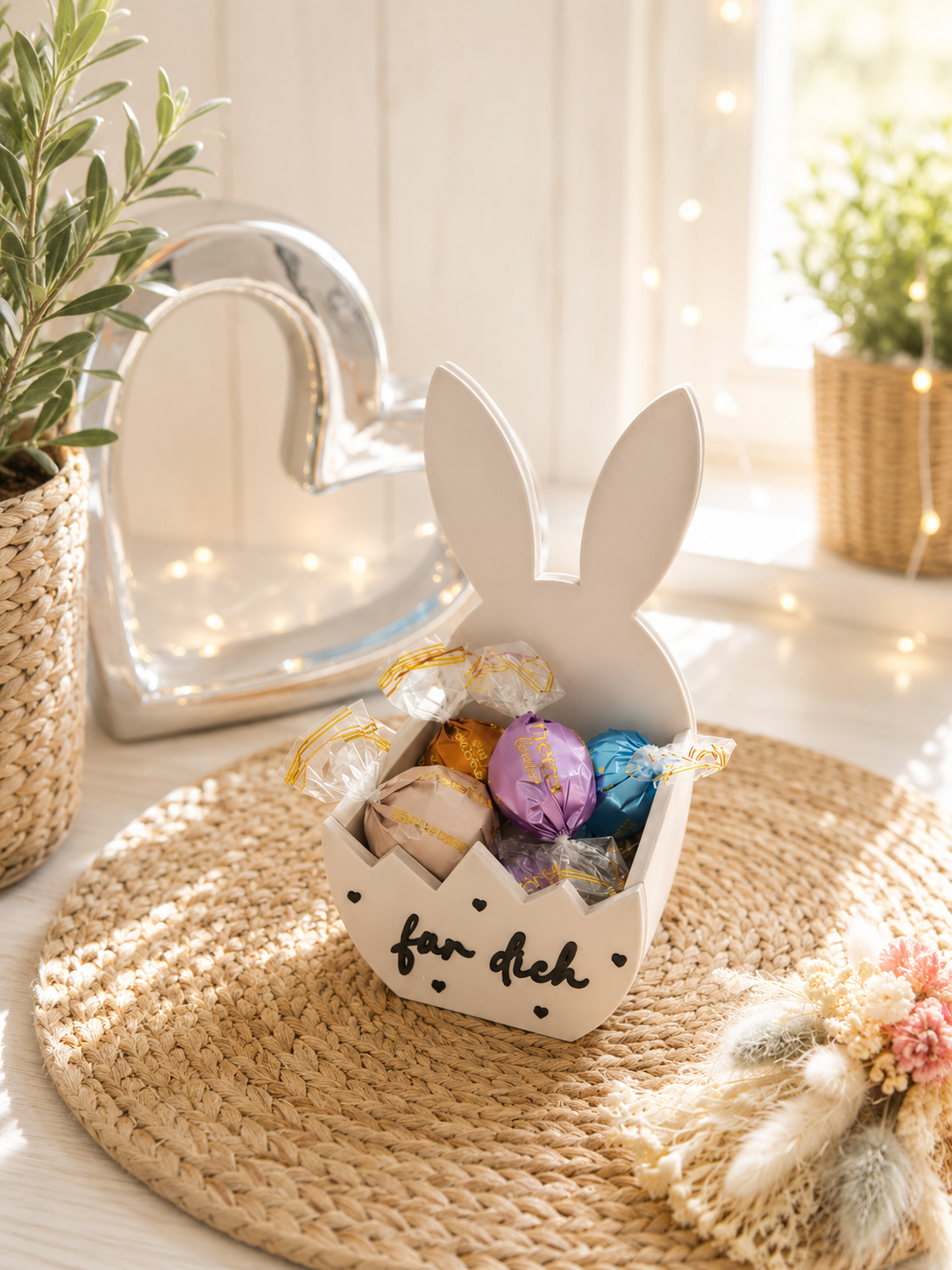Hasenkörbchen mit Ohren als moderne Frühlingsdeko von CozyLabs Design