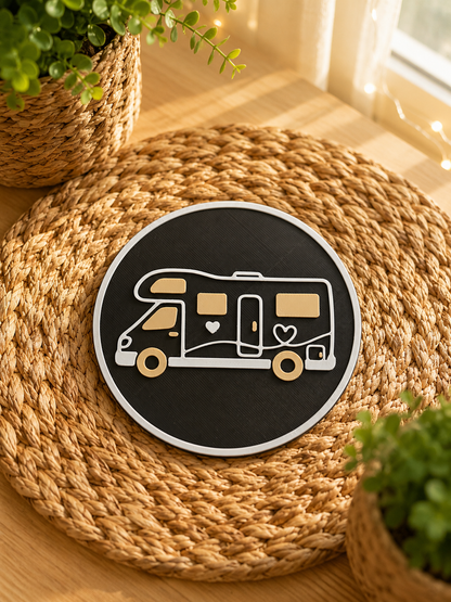 Camping Untersetzer Set mit Halter – 6-teiliges Wohnmobil & Camping Geschenk