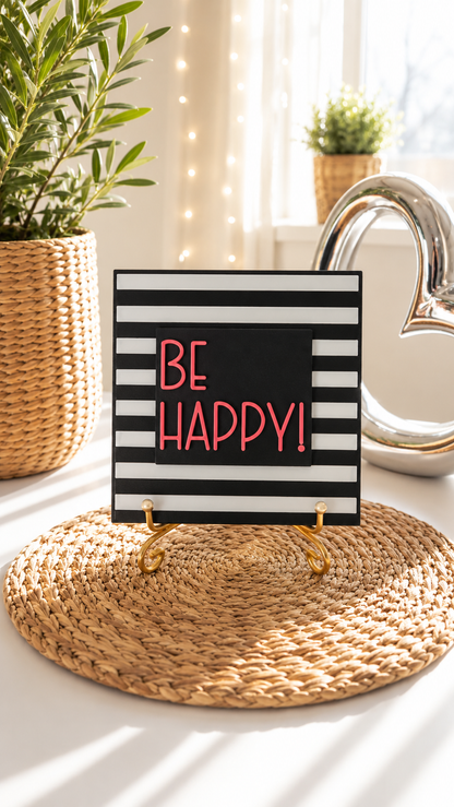 Sprüchekachel „be happy“ von CozyLabs Design