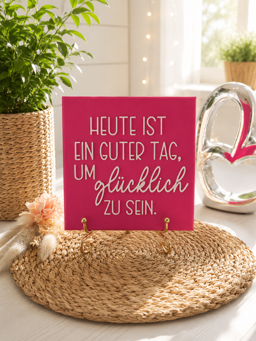 Sprüchekachel „Heute ist ein guter Tag um glücklich zu sein“ von CozyLabs Design