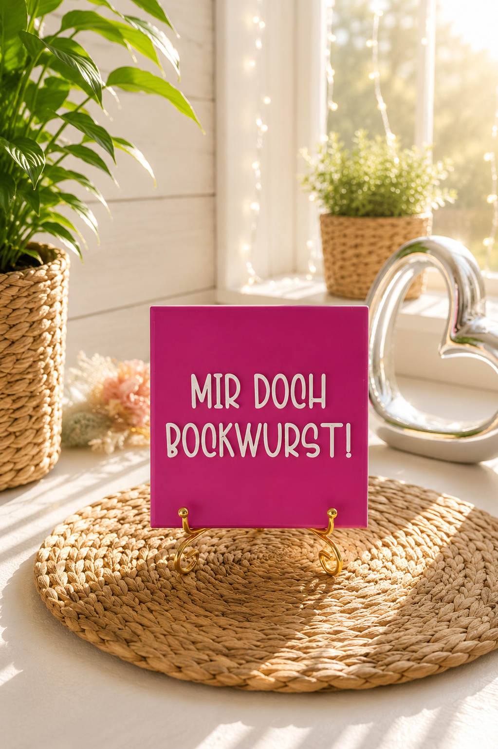 Sprüchekachel „Mir doch Bockwurst“ von CozyLabs Design