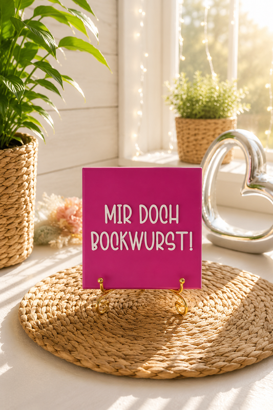 Sprüchekachel „Mir doch Bockwurst“ von CozyLabs Design