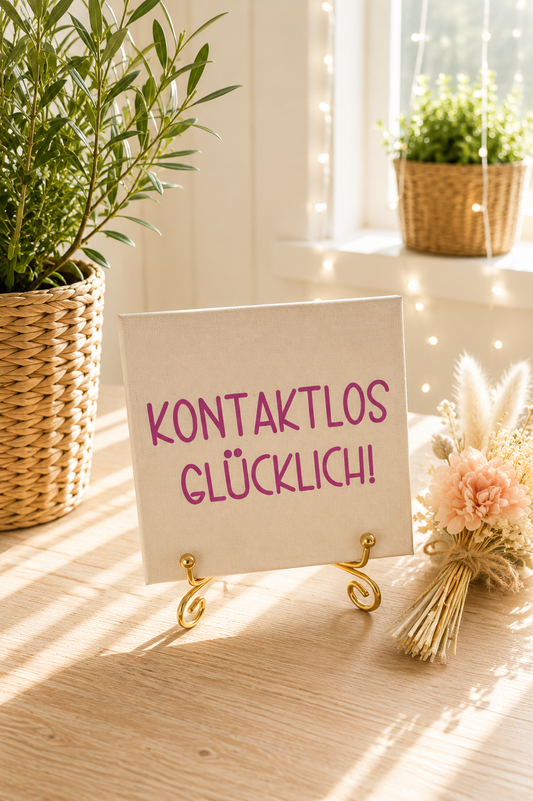 Sprüchekachel „Kontaktlos glücklich“ von CozyLabs Design