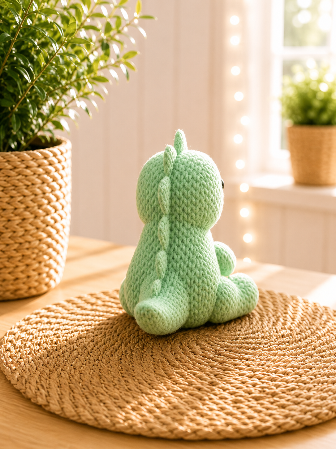 Baby-Dino in Strickoptik als Geschenkidee von CozyLabs Design