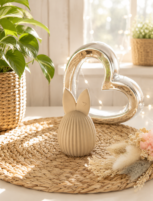 Hasenei in Riffeloptik mit Hasenohren als Osterdeko von CozyLabs Design