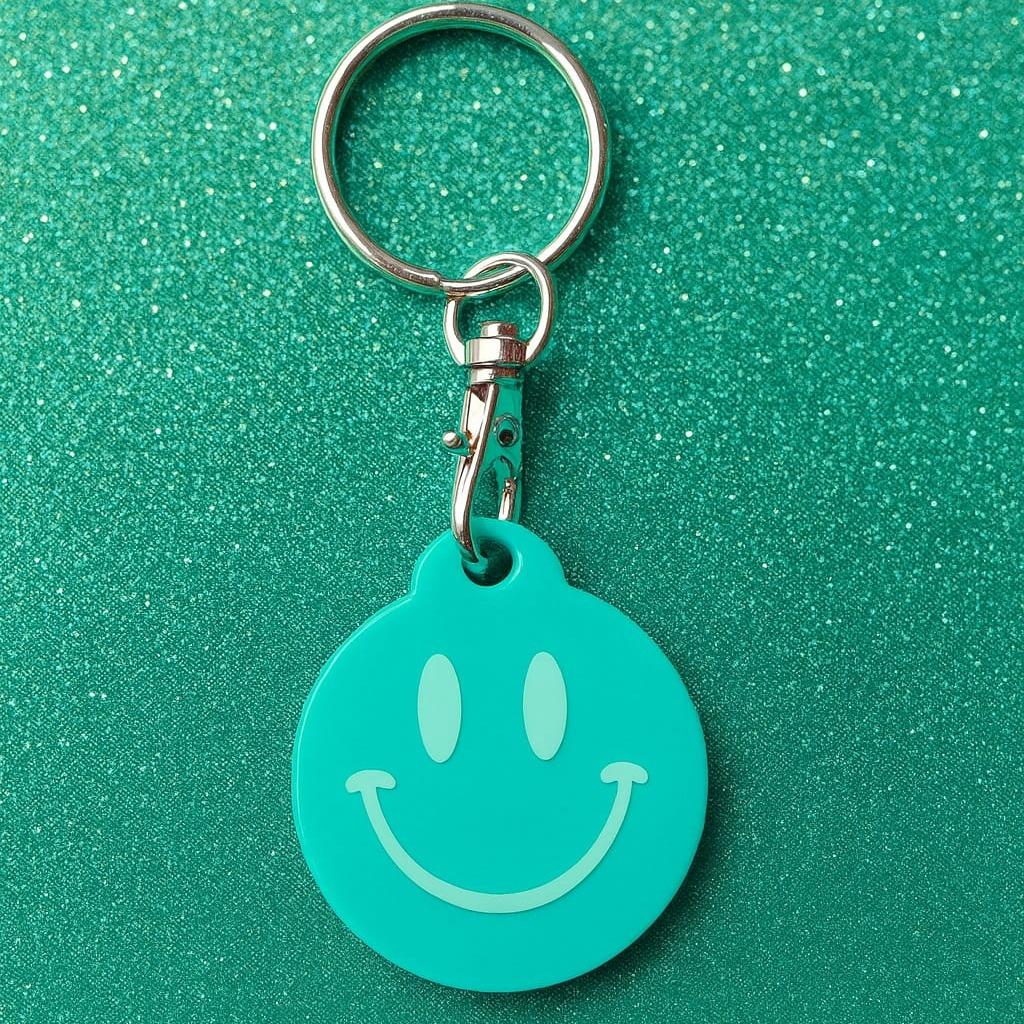 Smarter Smiley-Schlüsselanhänger mit NFC zum kontaktlosen Teilen von CozyLabs Design