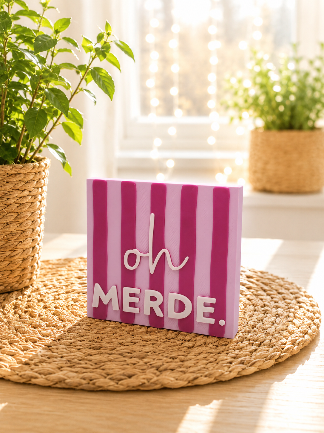 Freche Streifen – kleiner Deko-Aufsteller mit Spruch "Oh Merde"
