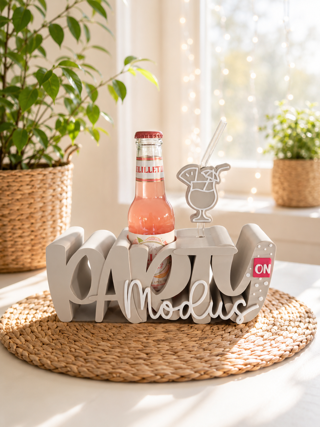 Party Modus Flaschenhalter mit Glasstrohhalm & Cocktail-Topper – Geschenkidee für Mädelsabend, Geburtstag & Party