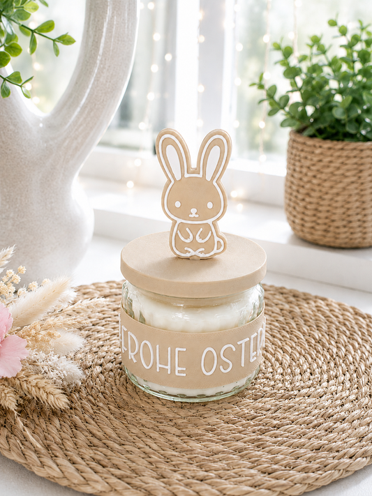Kleine Oster-Duftkerze mit Herzdeckel & Banderole – Vanille von CozyLabs Design