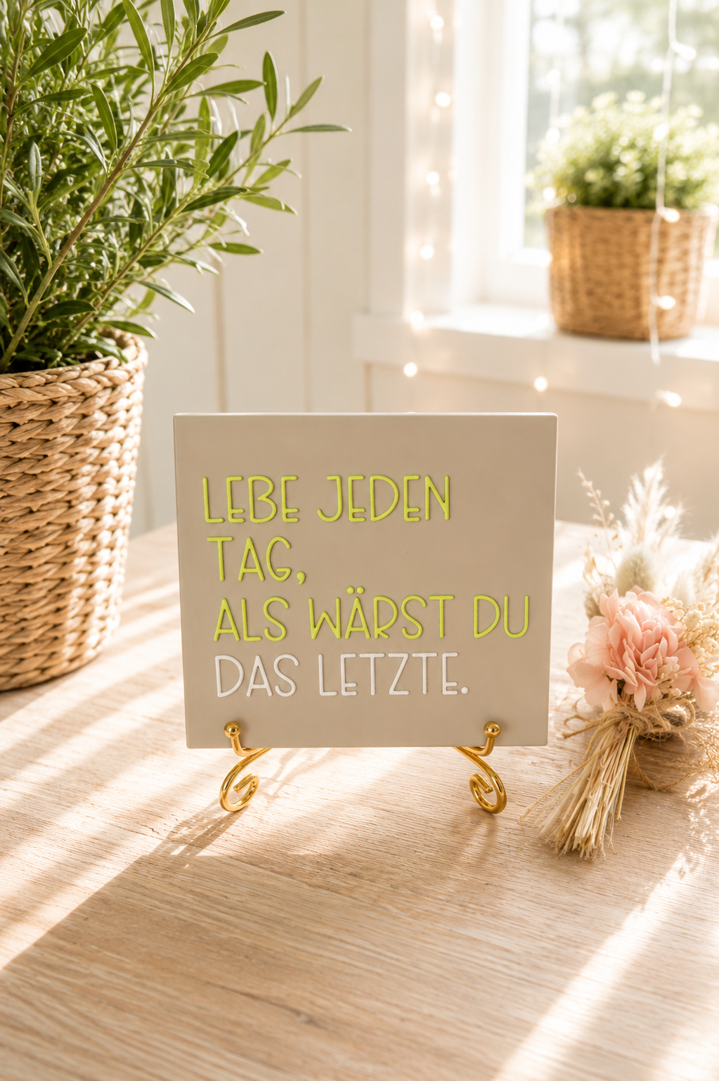 Sprüchekachel „Lebe jeden Tag als wärst du das Letzte“ von CozyLabs Design