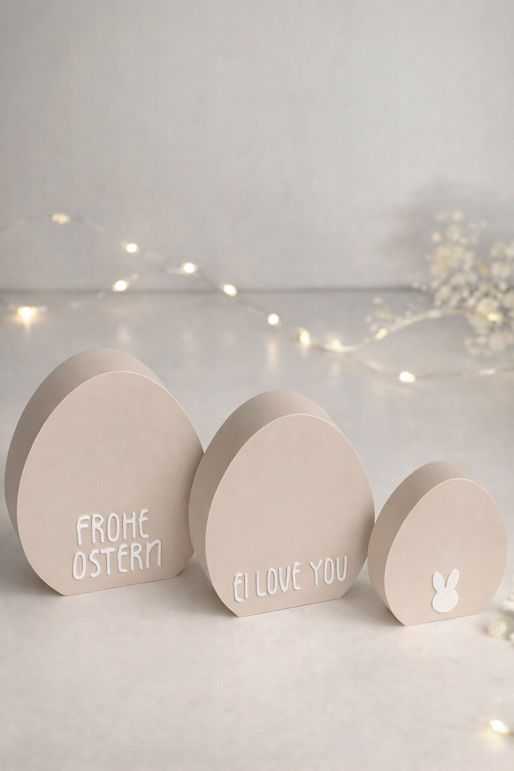 Oster-Eier Deko Set (3er-Set) – moderne Osterdeko mit Schrift & Wunschfarbe | minimalistische Frühlingsdekoration