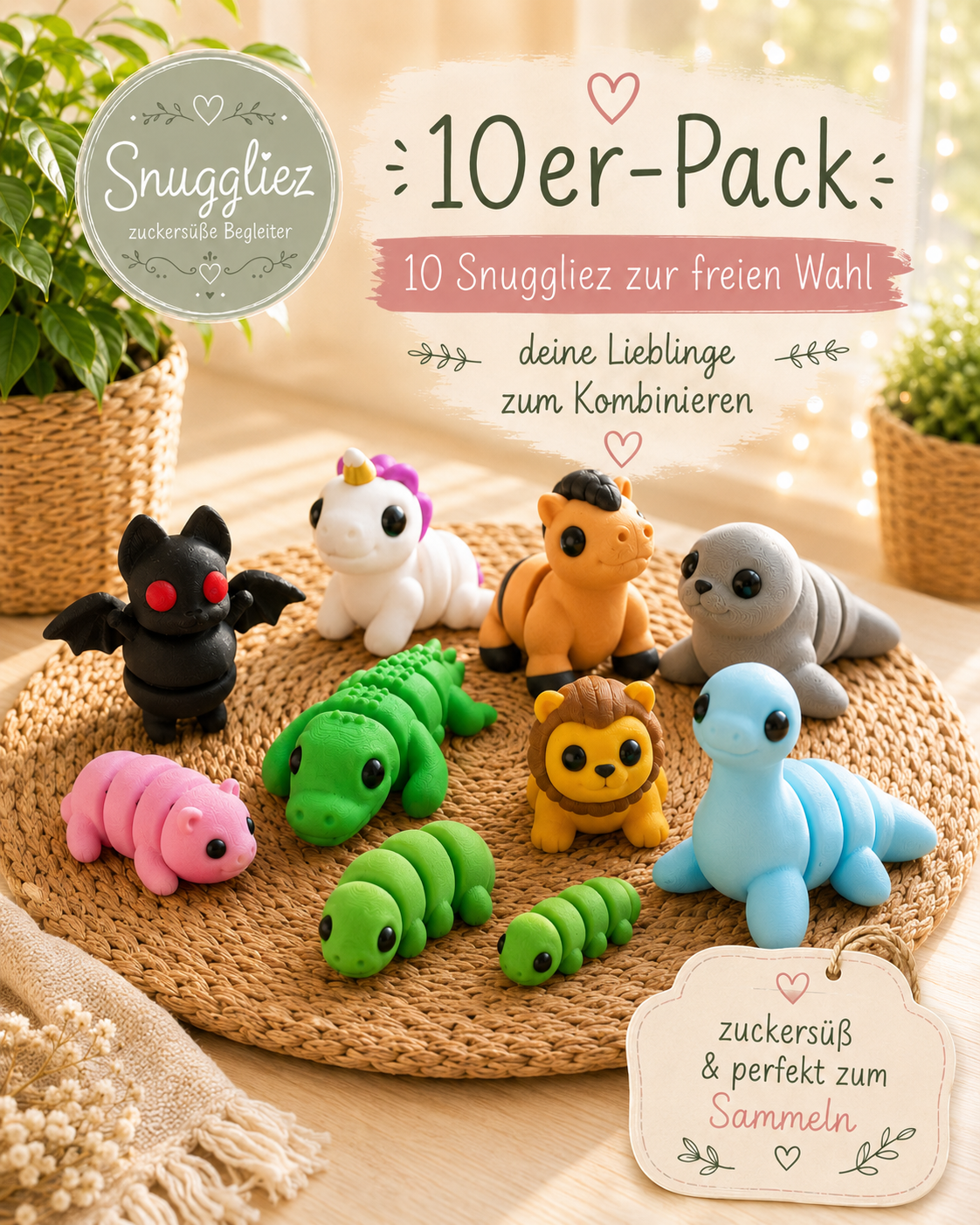 Snuggliez 10er-Tüte – Set mit zehn beweglichen Flexi-Figuren von CozyLabs Design