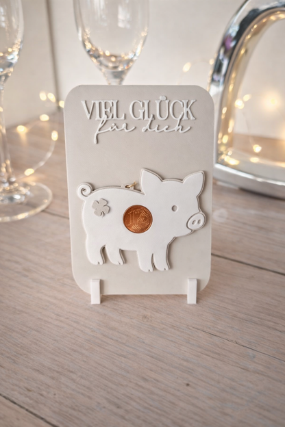 Kleines Glücksbringer Geschenke Set mit Kleeblatt, Glückspilz, Schweinchen und Zylinder für Silvester und Neujahr, CozyLabs Design