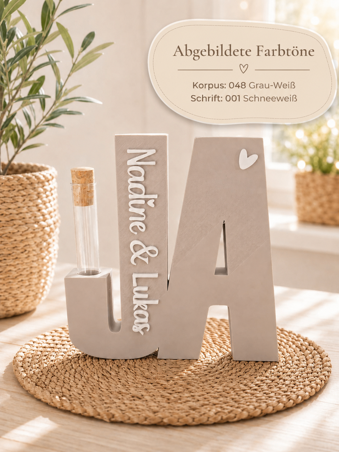 Personalisierter Geldgeschenk Aufsteller mit Namen | Hochzeitsgeschenk für Brautpaar | Reagenzglas Halter mit Anhänger
