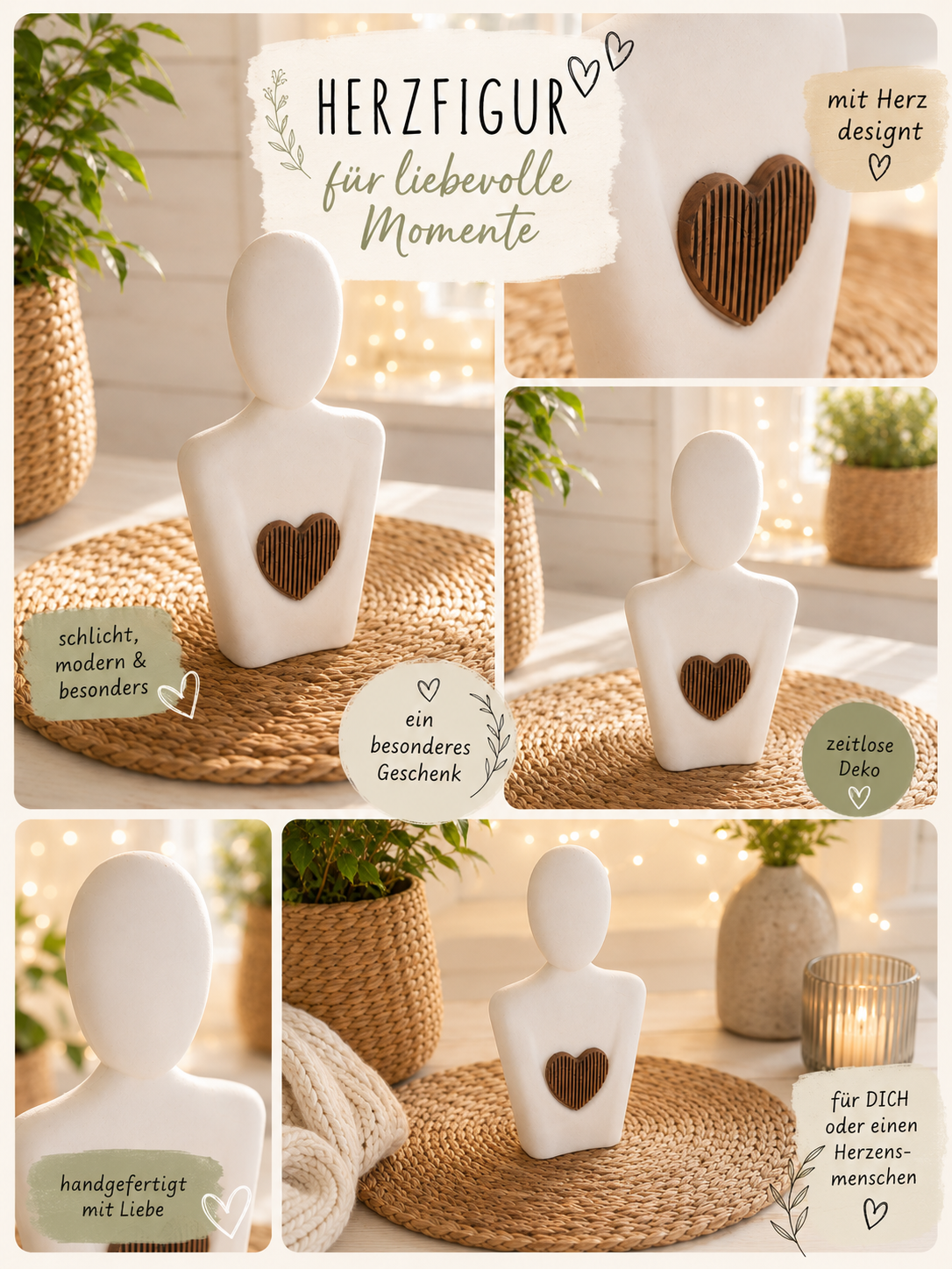 Herzmensch – minimalistische Dekofigur mit Herzdetail