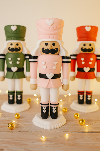 Herzknacker Nussknacker 25 cm – Weihnachtsdeko Figur in Rosa, Oliv & Rot mit Herz – Magische Geschenkidee, moderne Weihnachtsdekoration