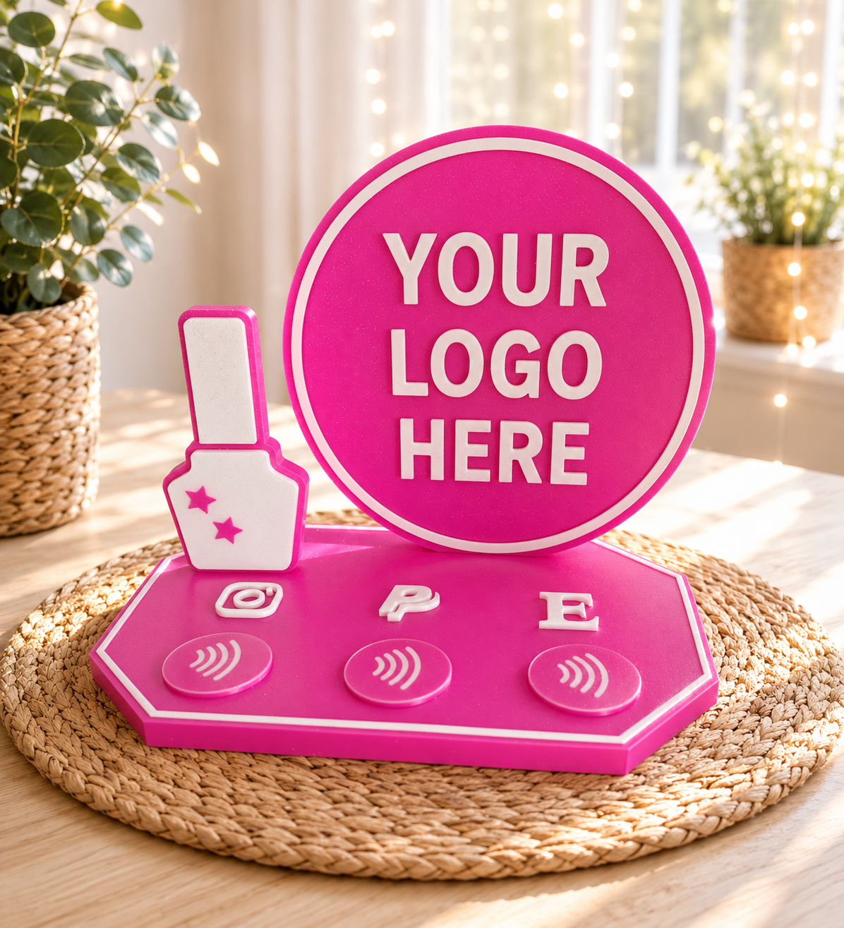 Individueller NFC-Aufsteller mit Logo – personalisierter Social-Media- & Bezahlständer für dein Business