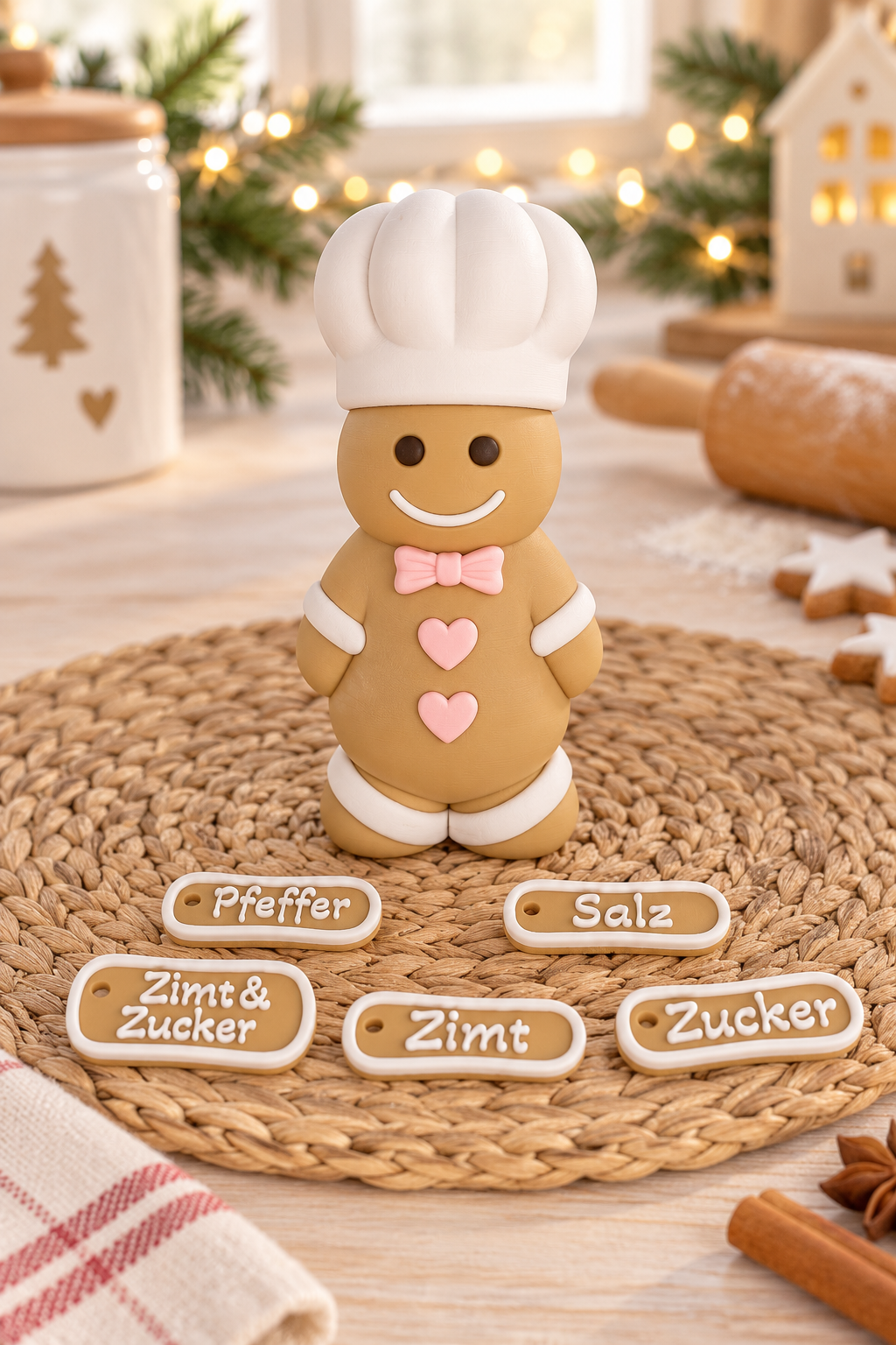 Magischer Streuer – Einzelstreuer im Gingerbread Look – Salz, Pfeffer, Zimt & Zucker – Deko, Wechsel-Schilder – Winterzauber, Nachkauf oder Einzelstück