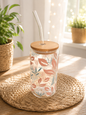 Sommerglas mit Bambusdeckel & Glasstrohhalm – Botanical Blush