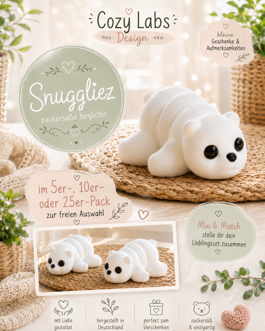 Snuggliez Baby Bär – bewegliche Flexi-Figur zum Sammeln, Spielen & Verschenken von CozyLabs Design